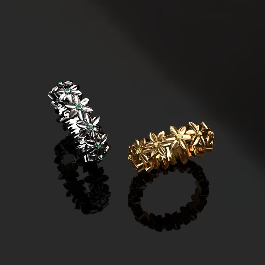 Rings flower ring 3D print model_3