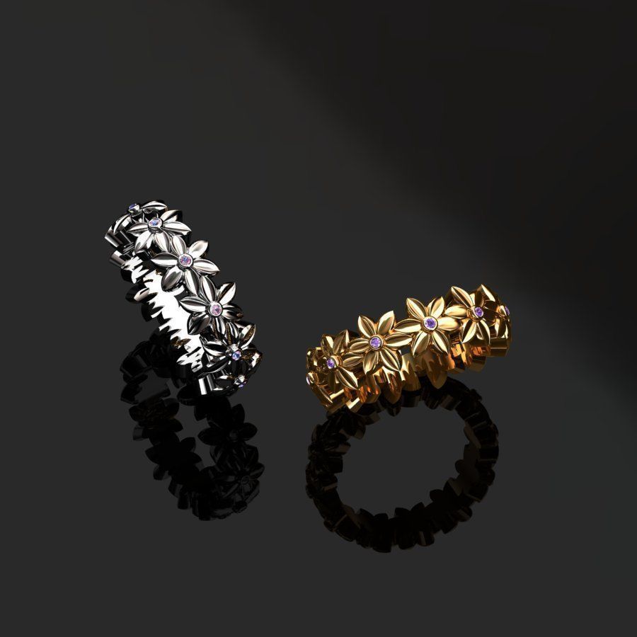 Rings flower ring 3D print model_5