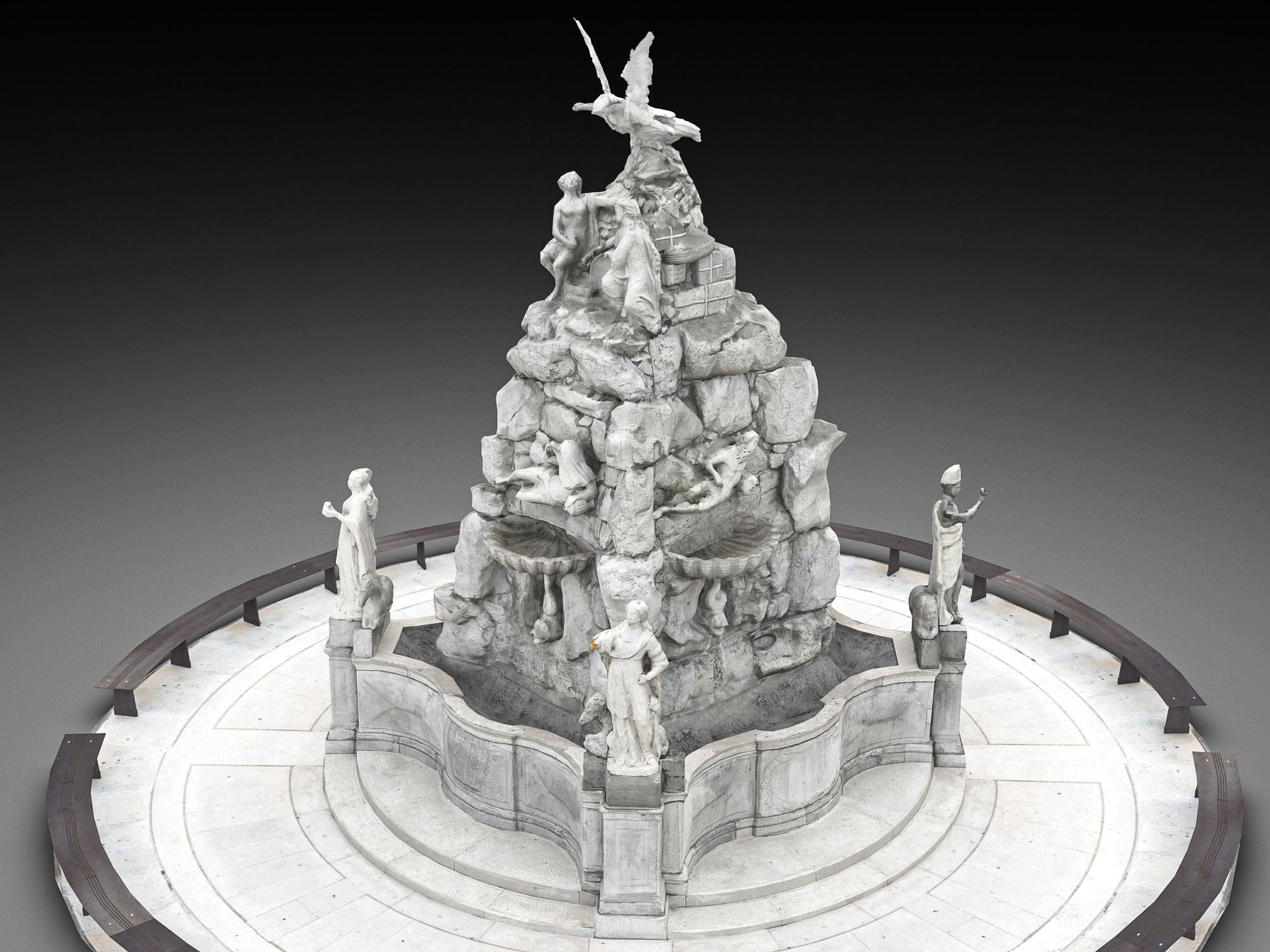  Fountain of the Four Continents Low-poly 3D model_5