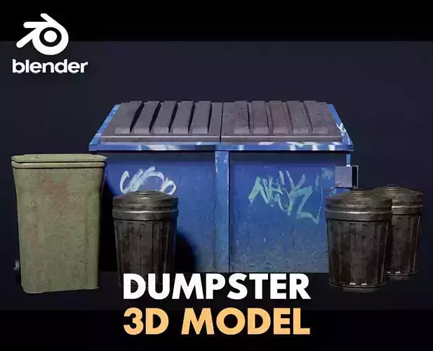 trash can and dumpster Low-poly 3D model