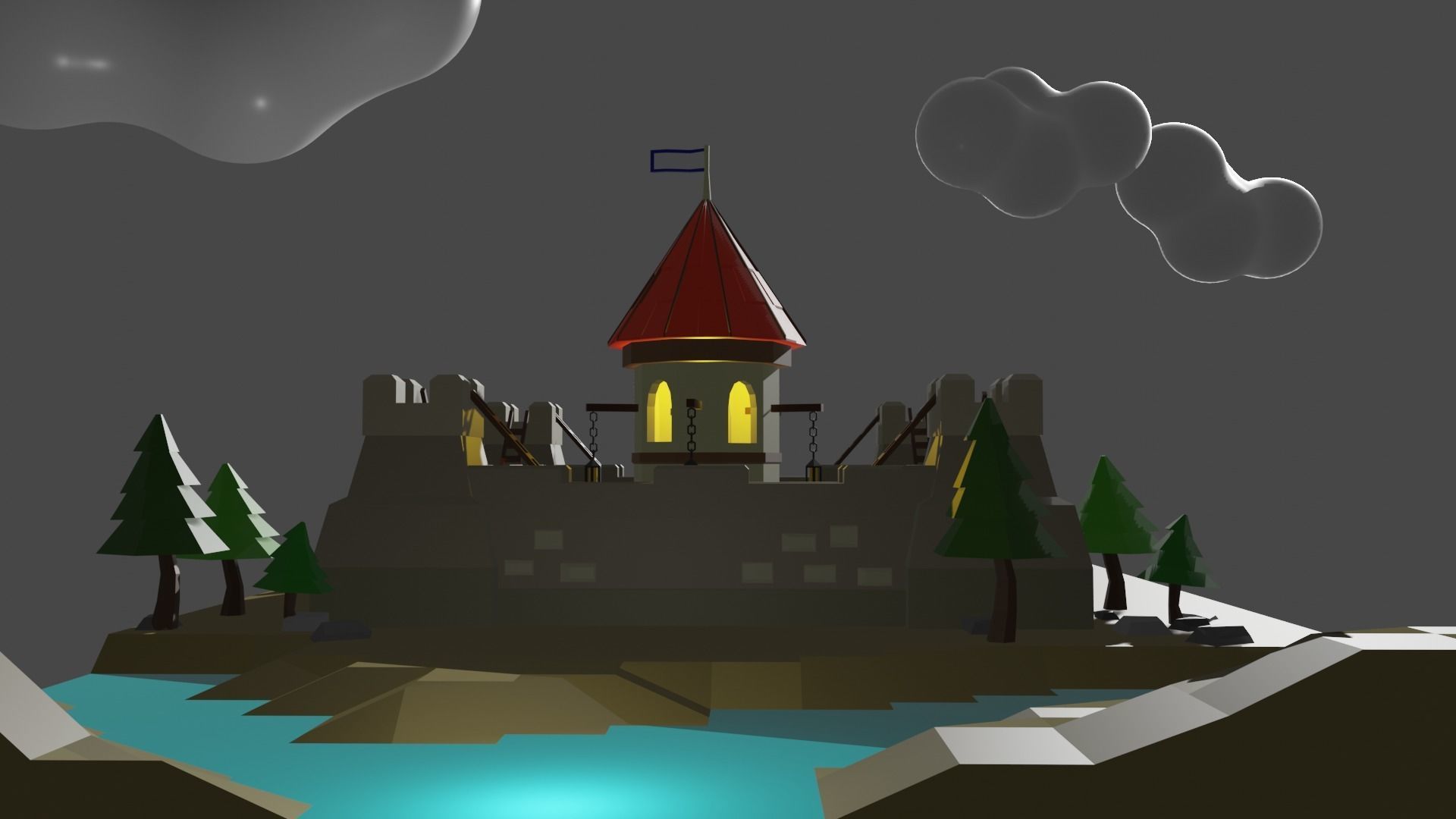 Castle in middle of field 3D model_5
