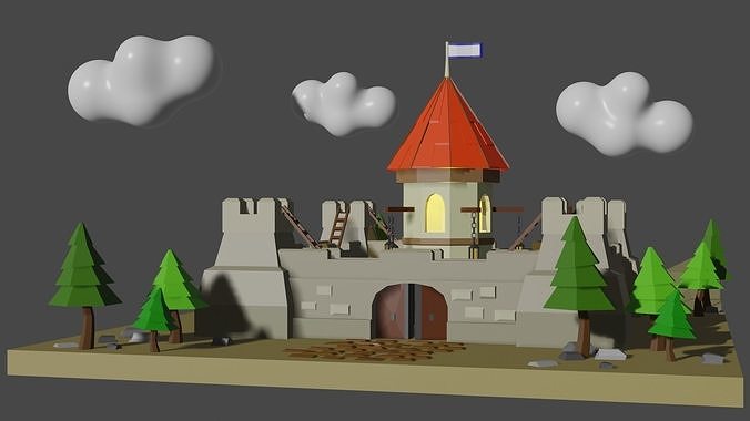 Castle in middle of field 3D model