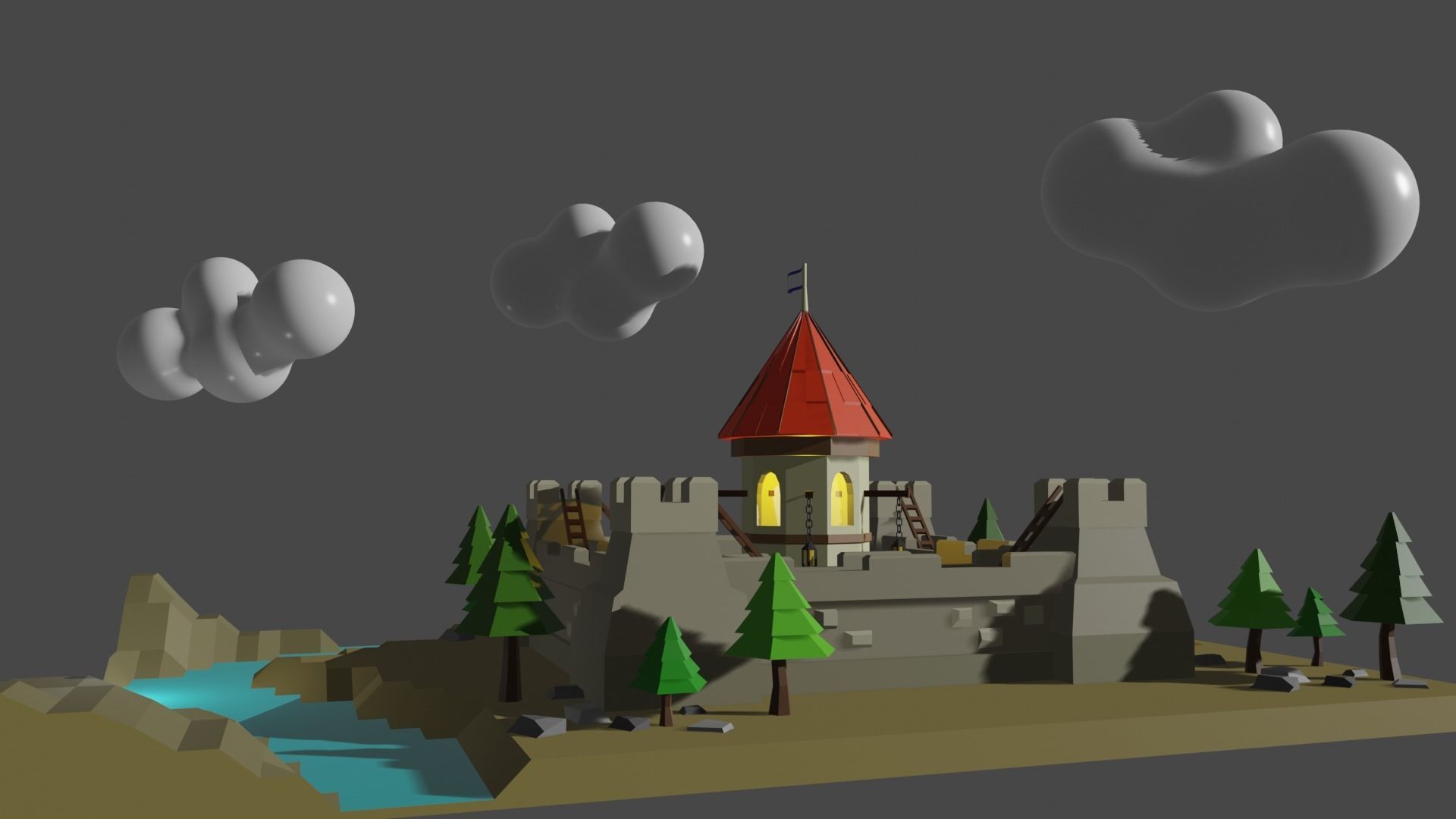 Castle in middle of field 3D model_6