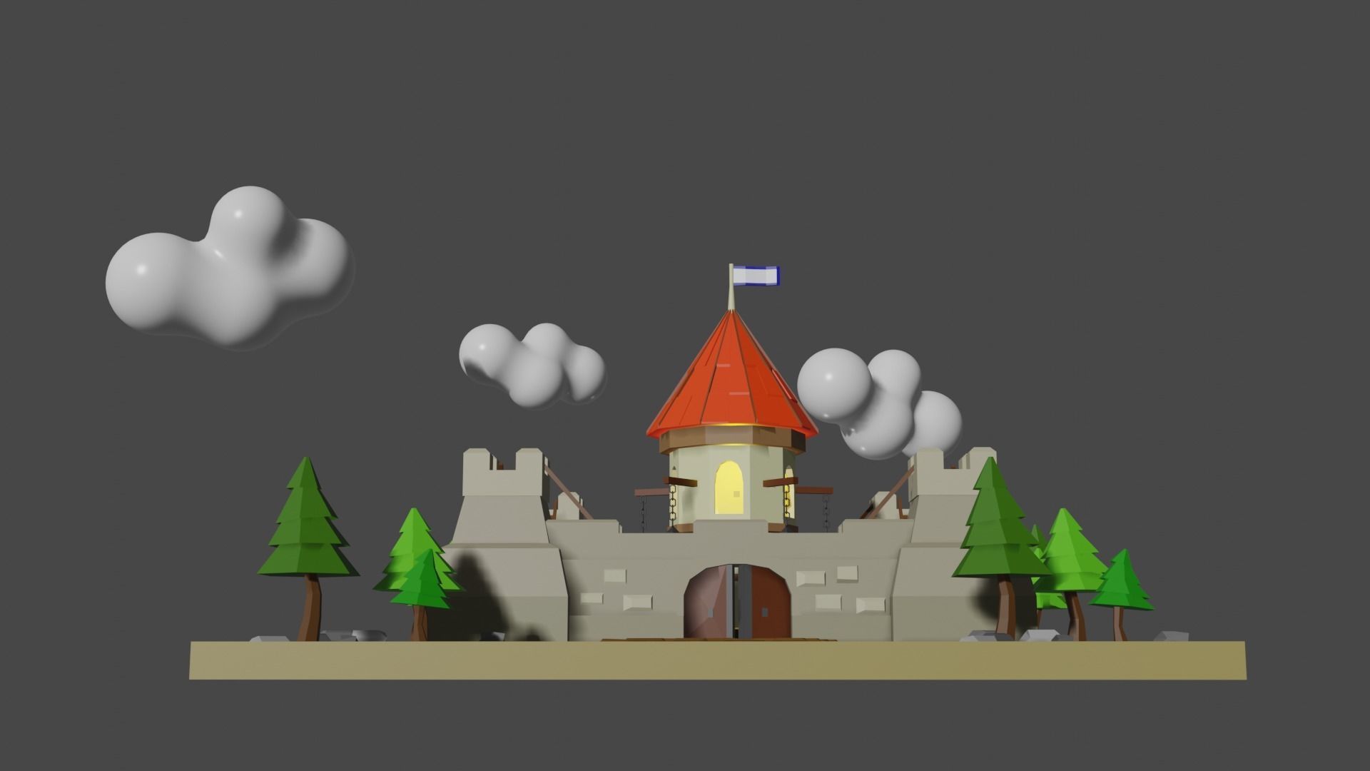 Castle in middle of field 3D model_7