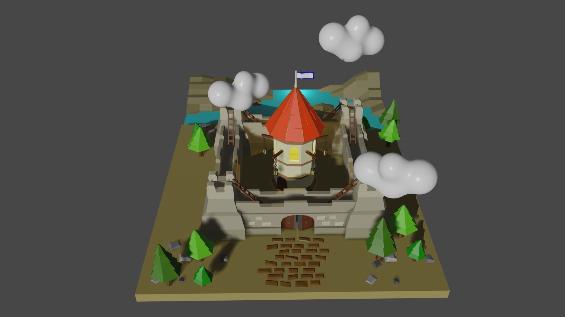 Castle in middle of field 3D model_8