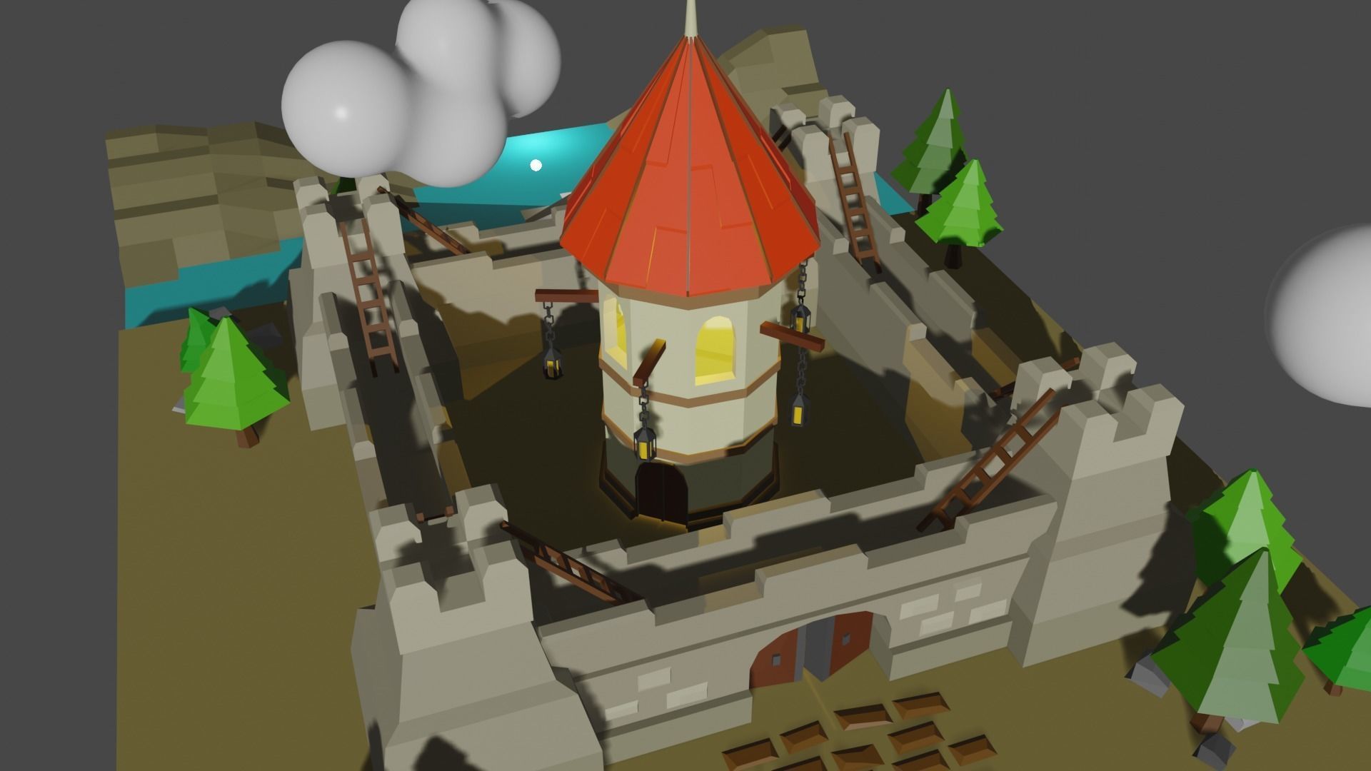 Castle in middle of field 3D model_9