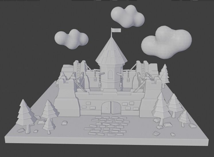 Castle in middle of field 3D model_1
