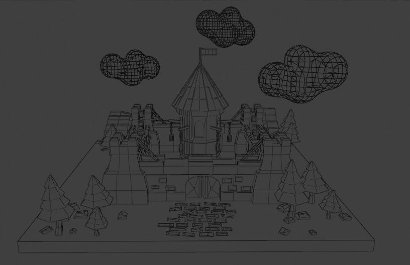 Castle in middle of field 3D model_2