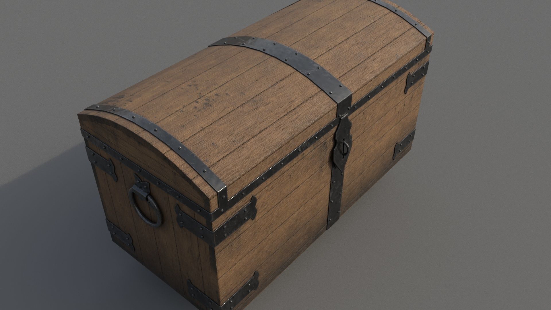 Old wooden chest Low-poly 3D model_3
