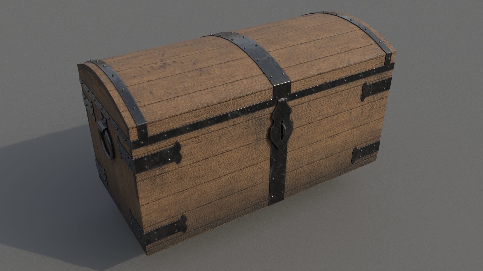 Old wooden chest Low-poly 3D model_2