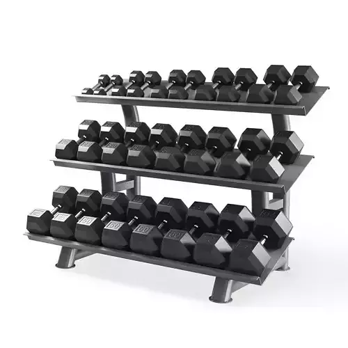 HEX DUMBBELL SET with rack Low-poly 3D model