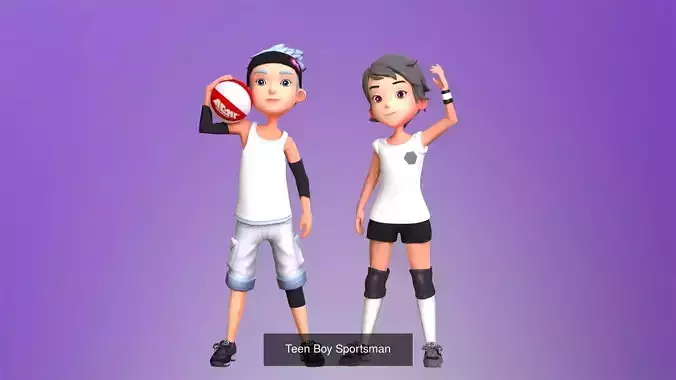 Sport Pack Teen Cartoon Boy and Girl 3D Model Collection