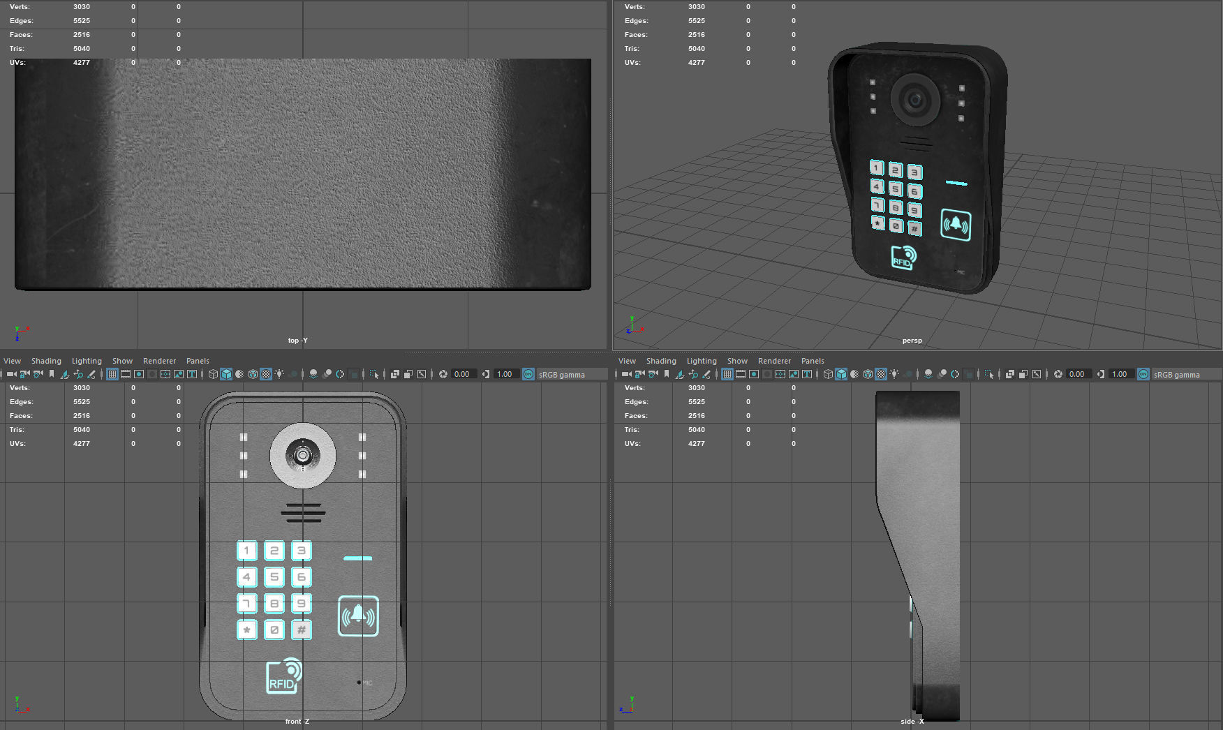 RFID Door Intercom with cam Low-poly 3D model_7