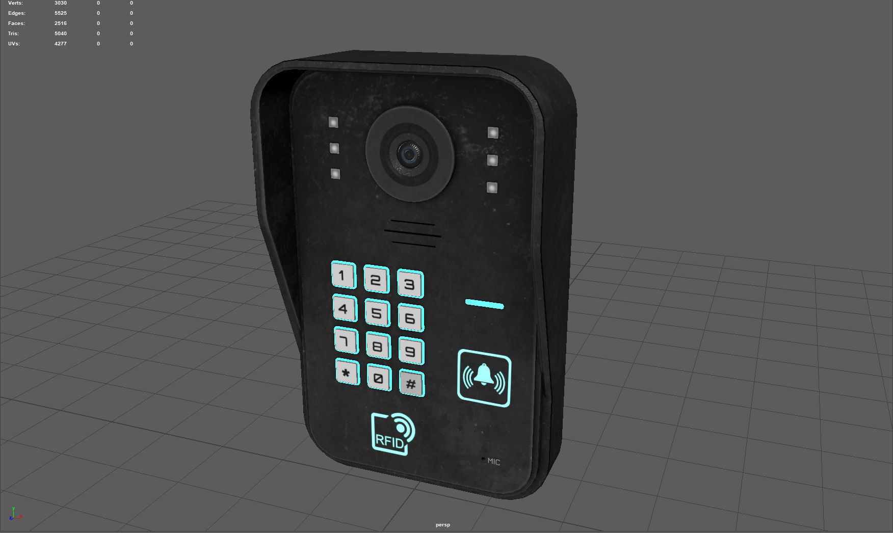 RFID Door Intercom with cam Low-poly 3D model_4