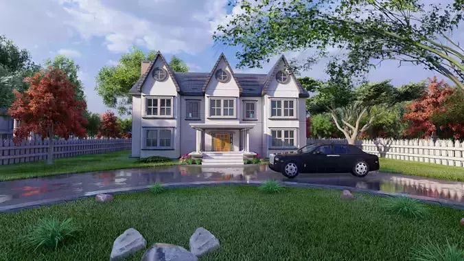 3D Villa 4 Model house with car parked 3D model