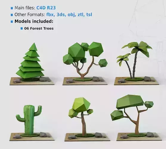 Low Poly Trees two palm on piece of land