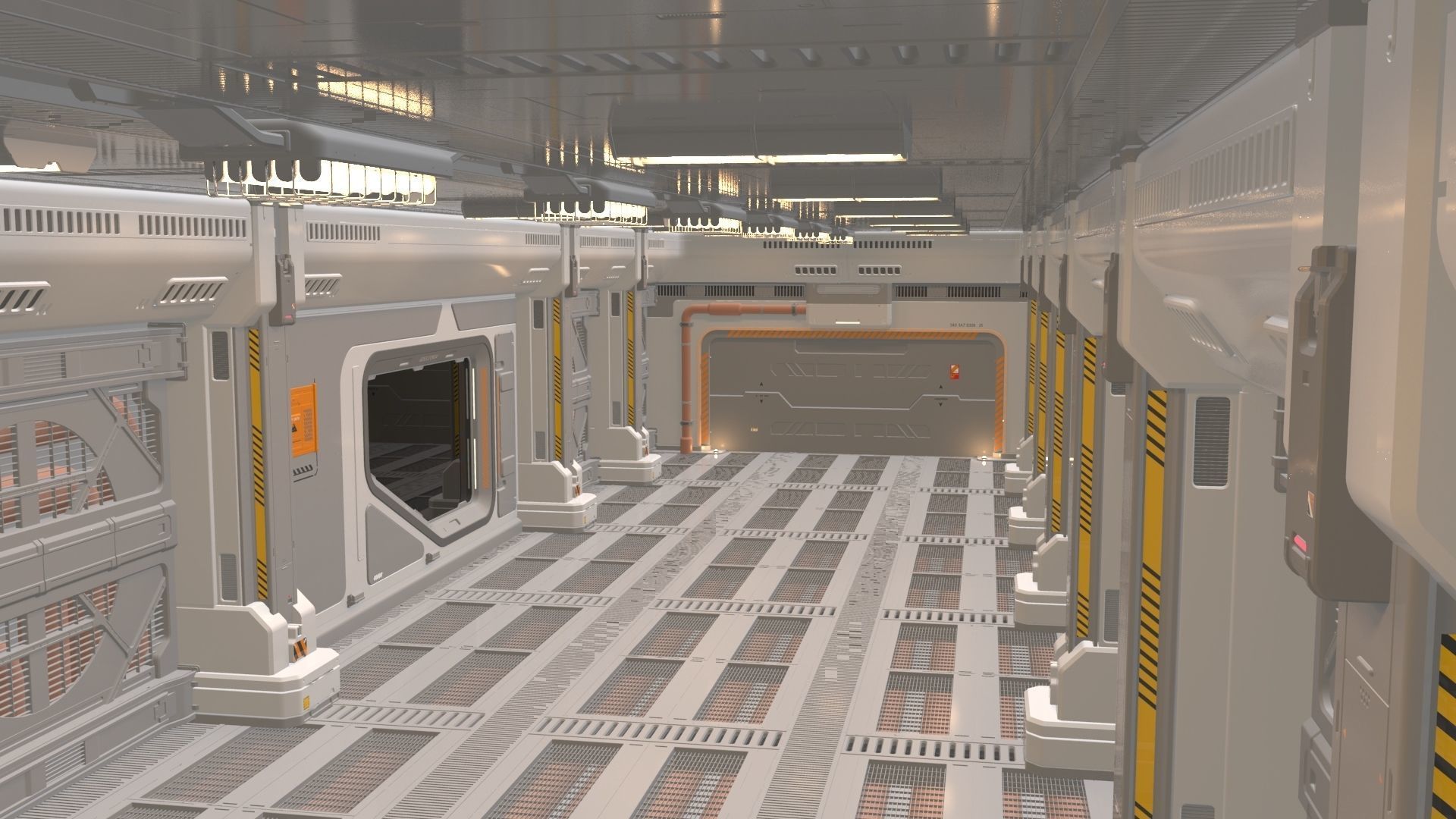 sci fi corridor 3D model_2