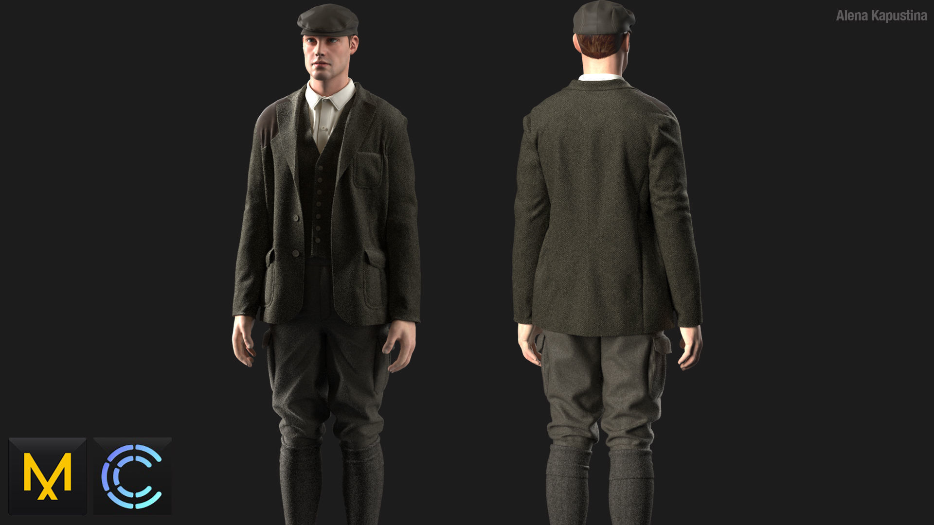 English hunting outfit  Marvelous Designer project 3D model_1