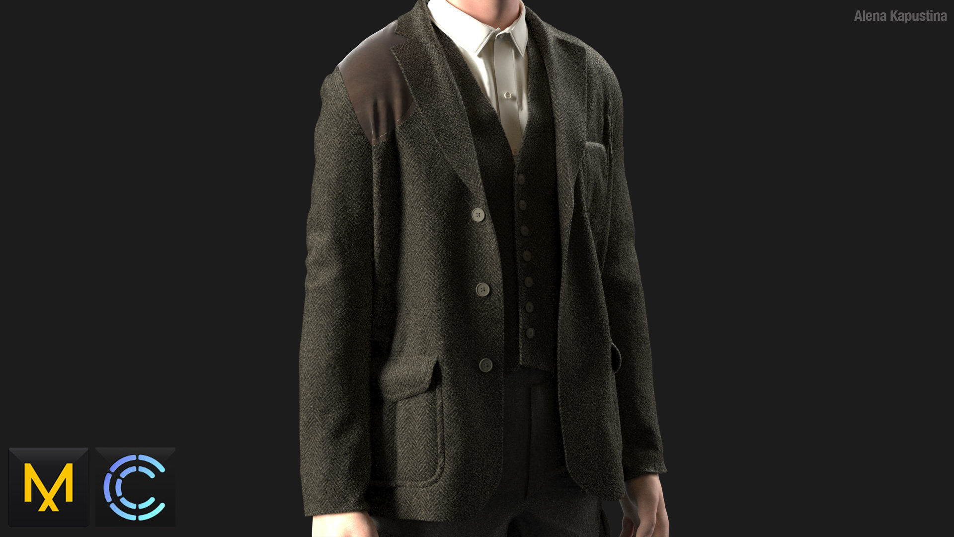 English hunting outfit  Marvelous Designer project 3D model_4