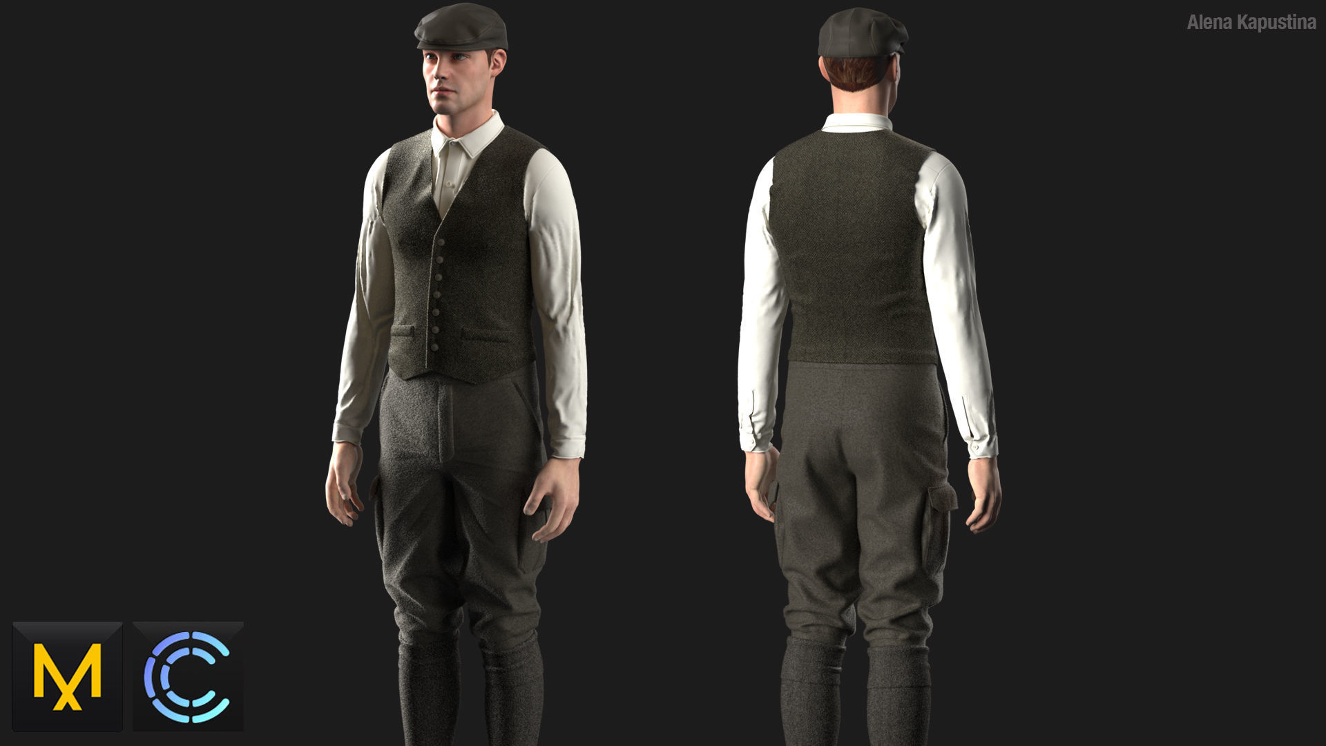 English hunting outfit  Marvelous Designer project 3D model_2