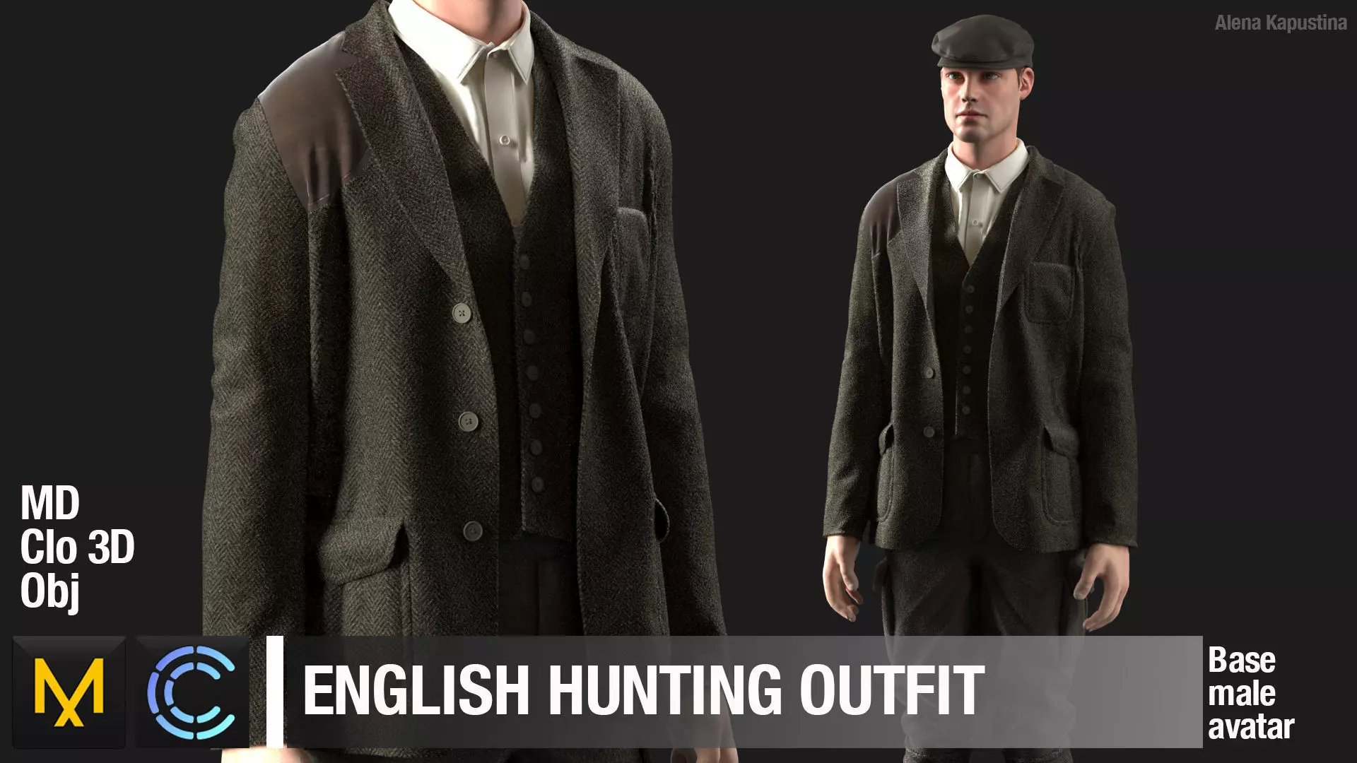 English hunting outfit  Marvelous Designer project 3D model_0