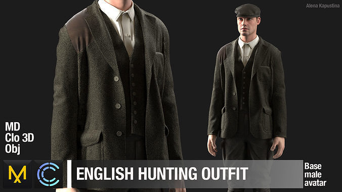 English hunting outfit  Marvelous Designer project 3D model