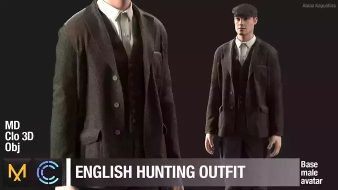 English hunting outfit  Marvelous Designer project 3D model