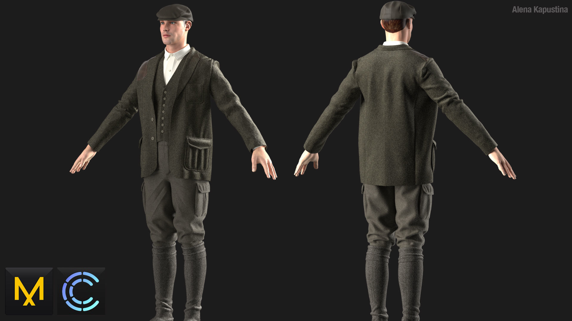 English hunting outfit  Marvelous Designer project 3D model_3