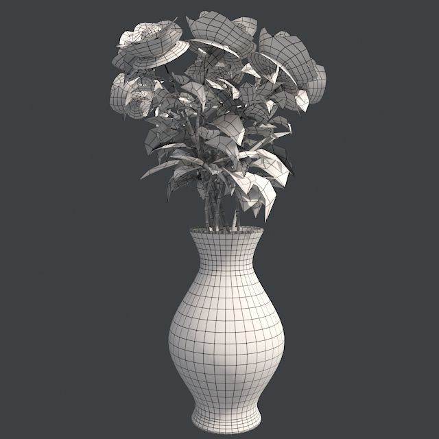 Red Rose in Vase Low-poly 3D model_5