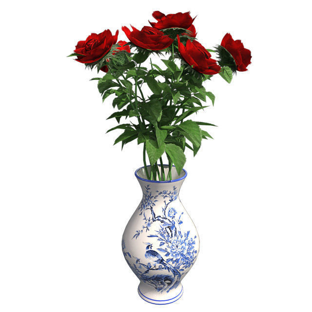 Red Rose in Vase Low-poly 3D model_1
