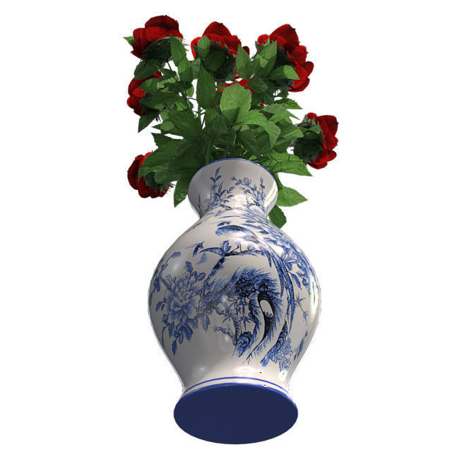Red Rose in Vase Low-poly 3D model_3