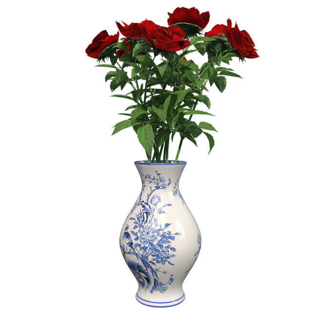 Red Rose in Vase Low-poly 3D model_2