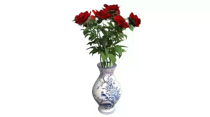 Red Rose in Vase Low-poly 3D model