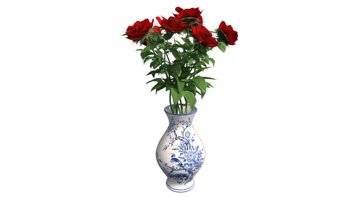Red Rose in Vase Low-poly 3D model_0