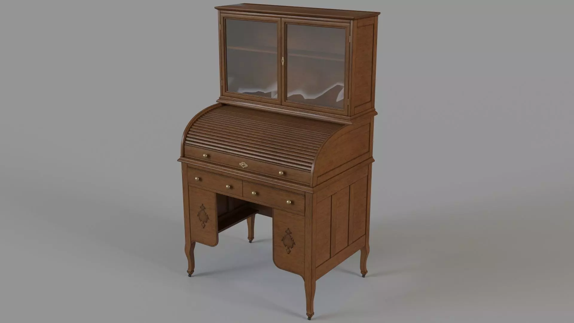 Antique Roll Top Secretary Desk 3D model