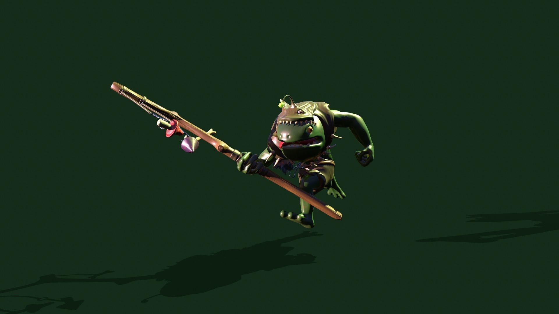 Frog-Shaman frog with bow and arrow Low-poly 3D model_3