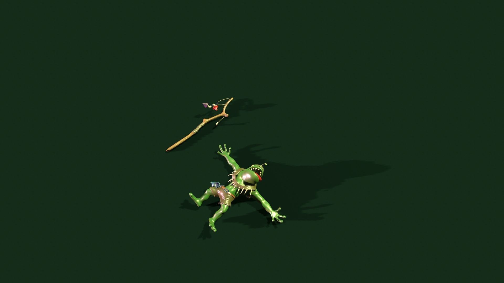 Frog-Shaman frog with bow and arrow Low-poly 3D model_4