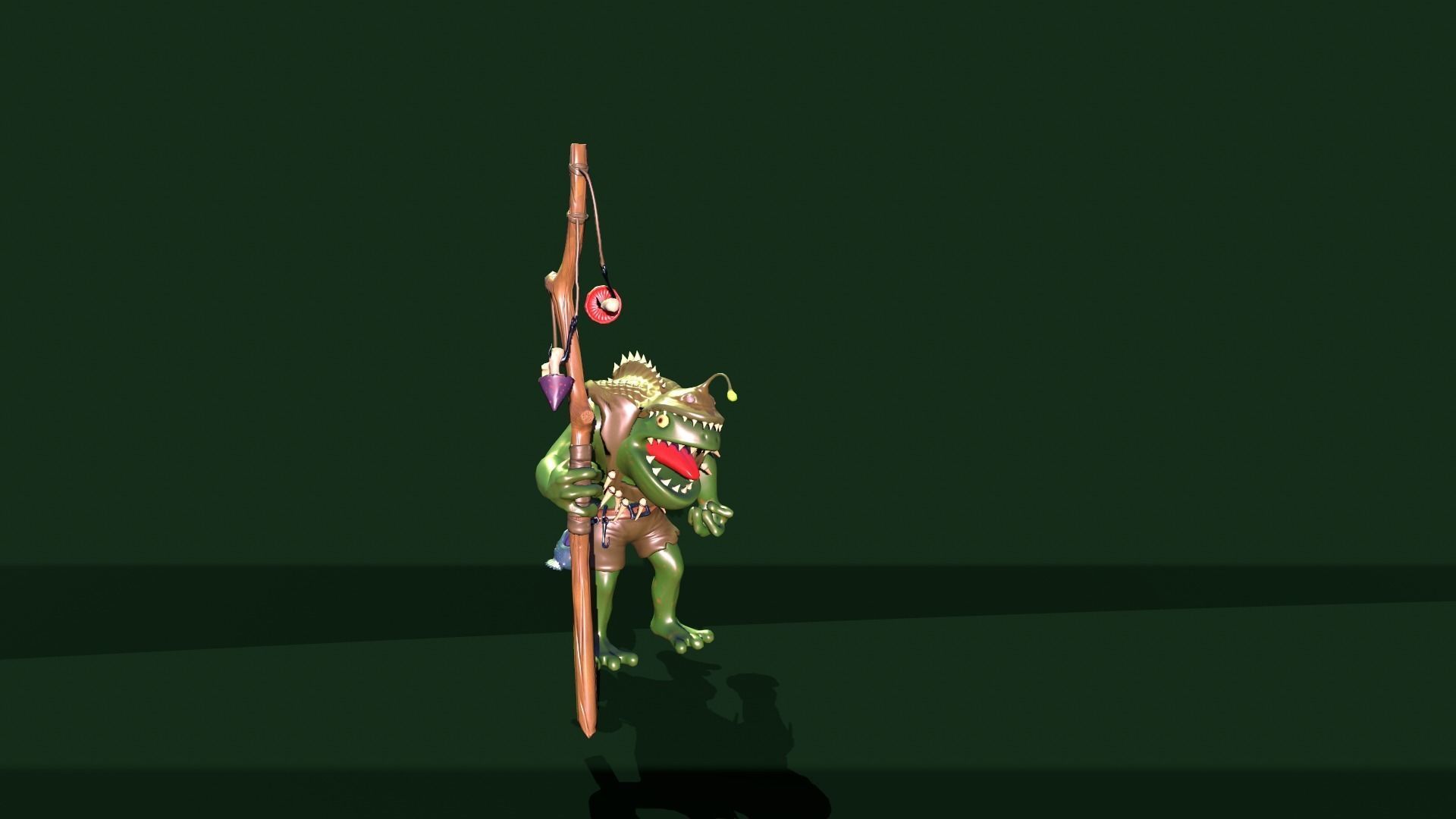Frog-Shaman frog with bow and arrow Low-poly 3D model_6