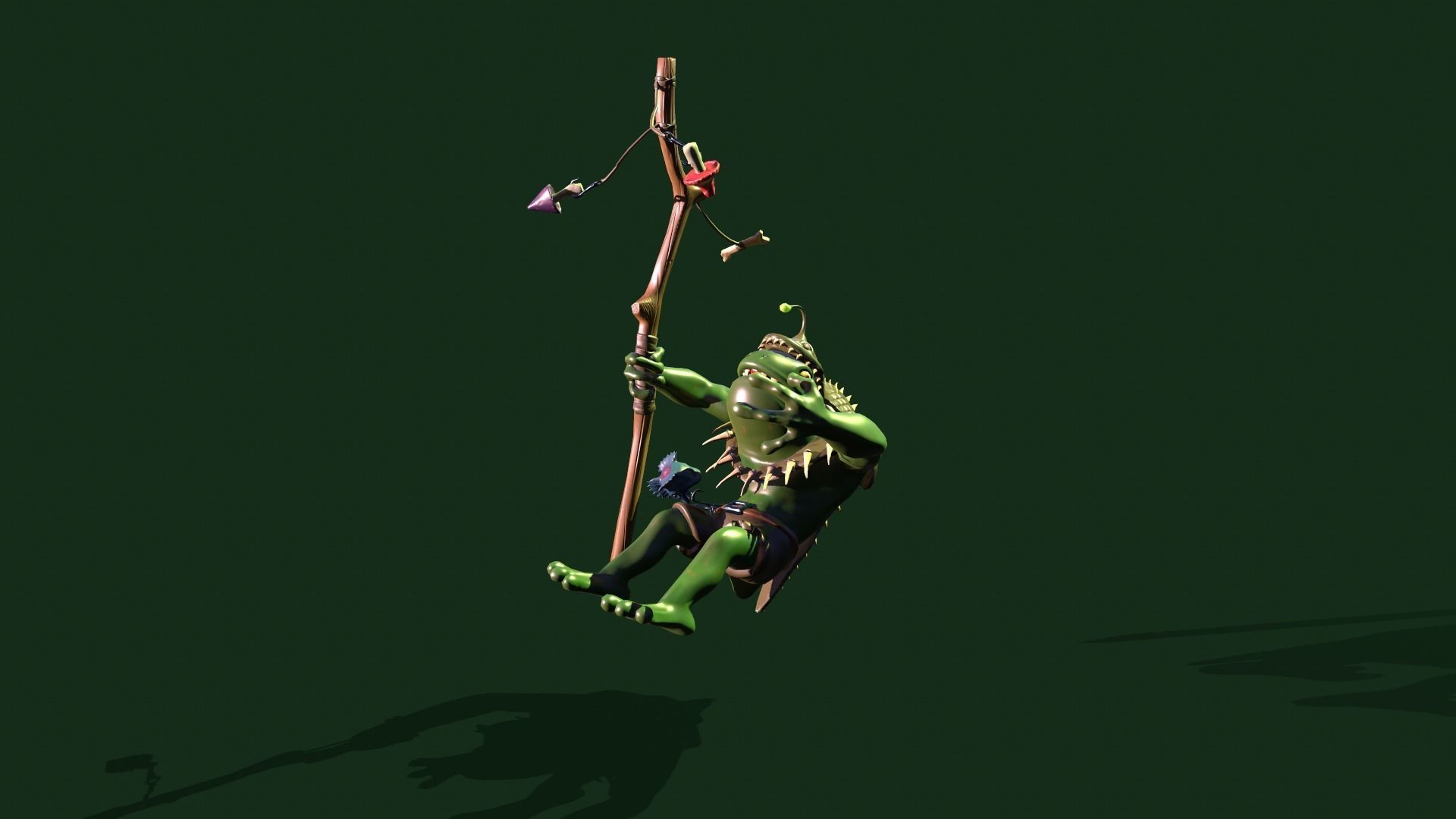 Frog-Shaman frog with bow and arrow Low-poly 3D model_5