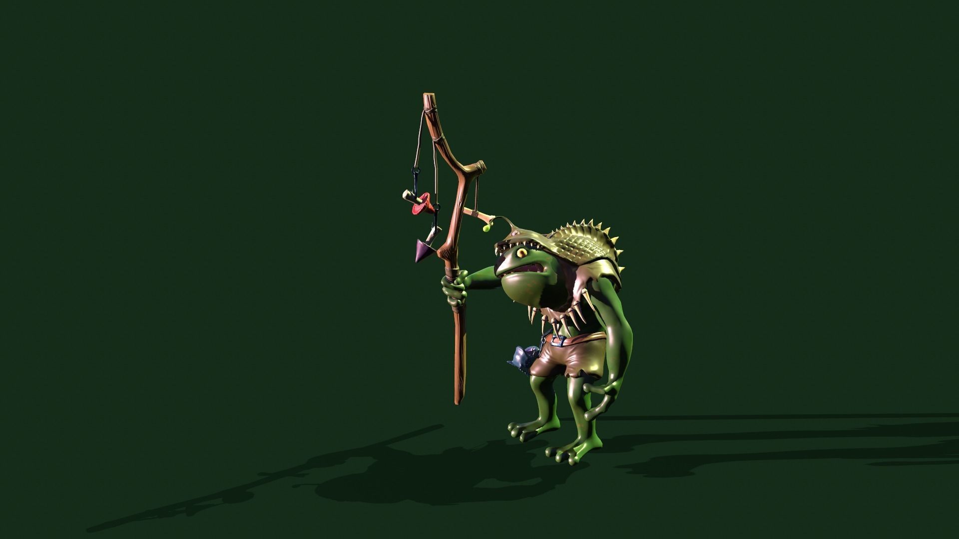 Frog-Shaman frog with bow and arrow Low-poly 3D model_8