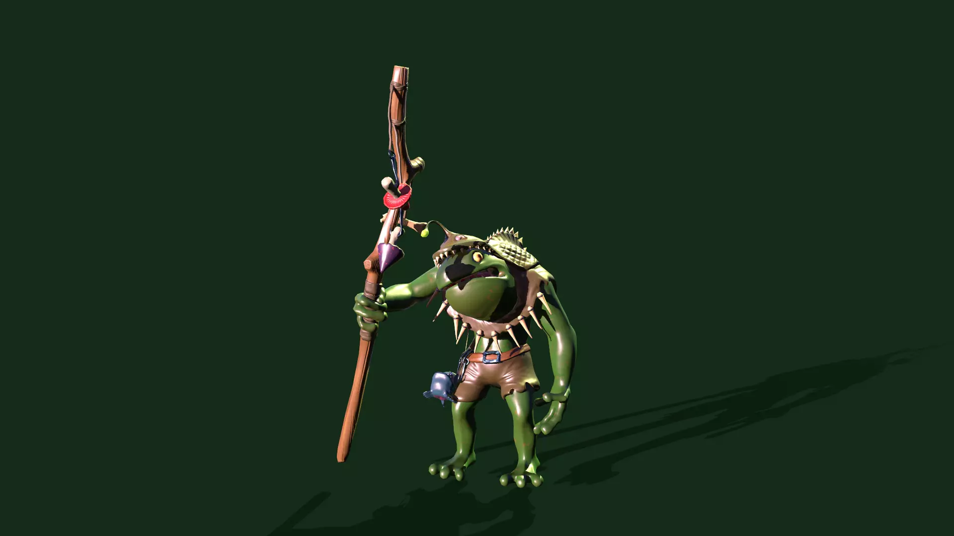 Frog-Shaman frog with bow and arrow Low-poly 3D model_0