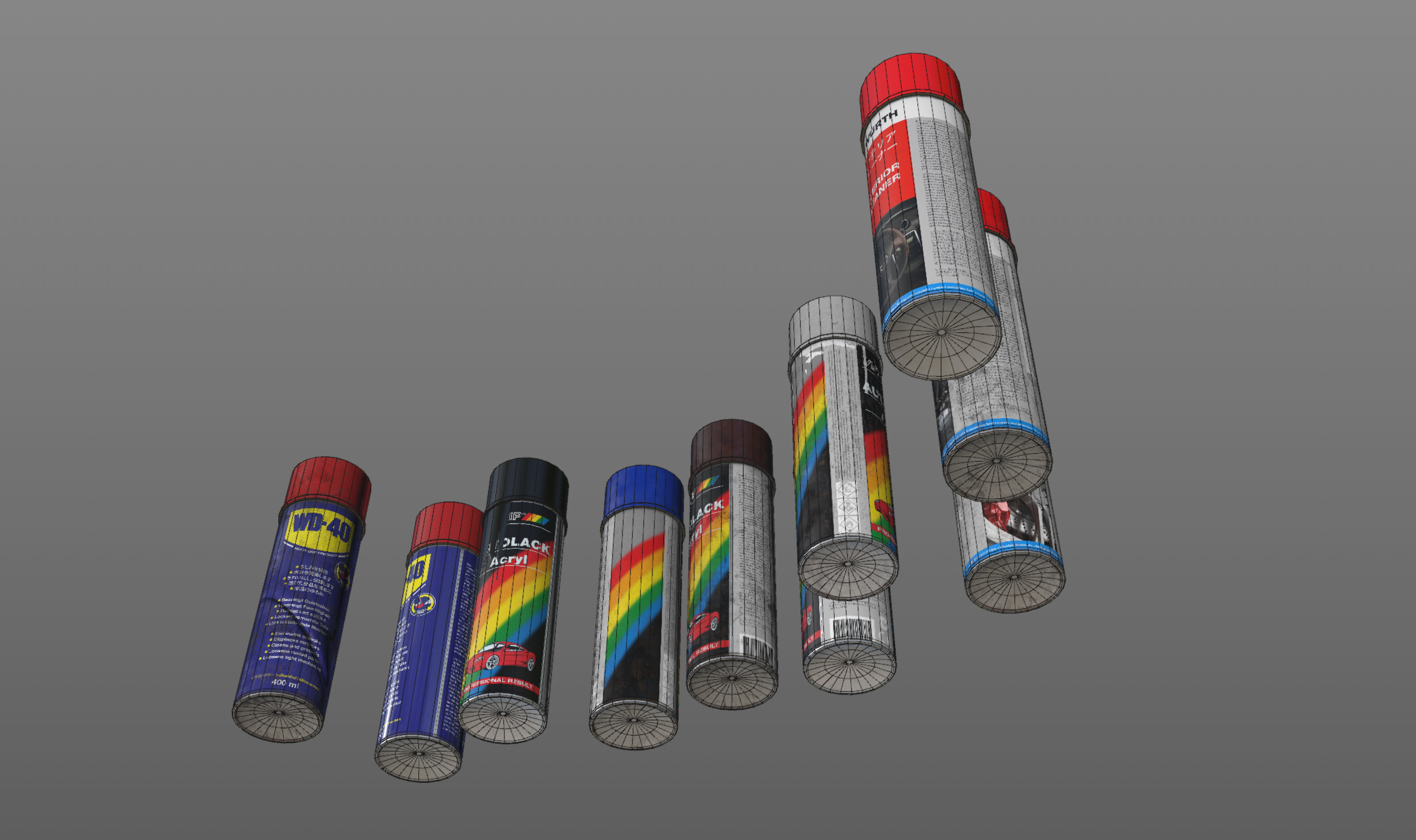 spray cans Low-poly 3D model_7