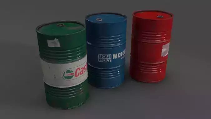 Barrels oil cans Low-poly 3D model