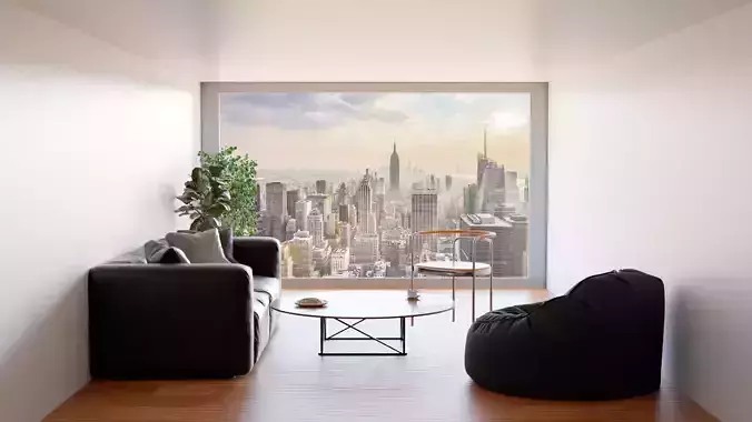 Restroom living room with city