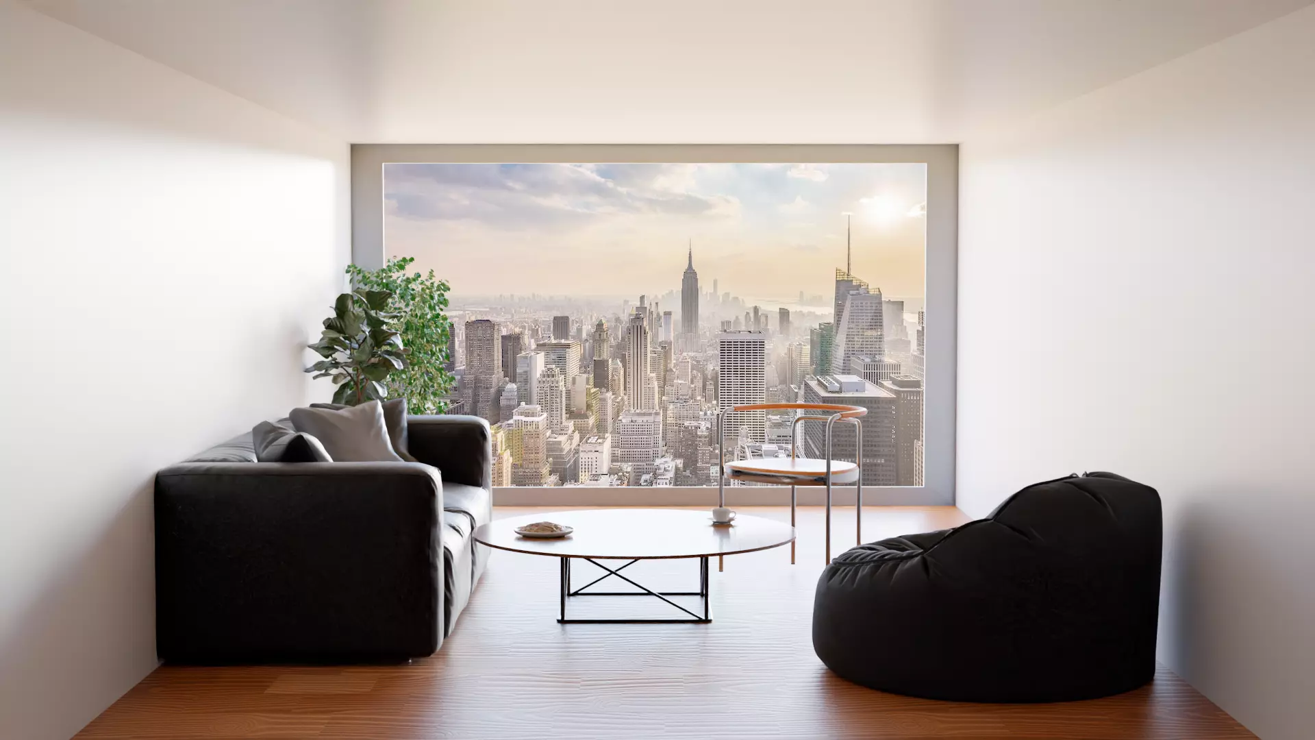 Restroom living room with city Free low-poly 3D model