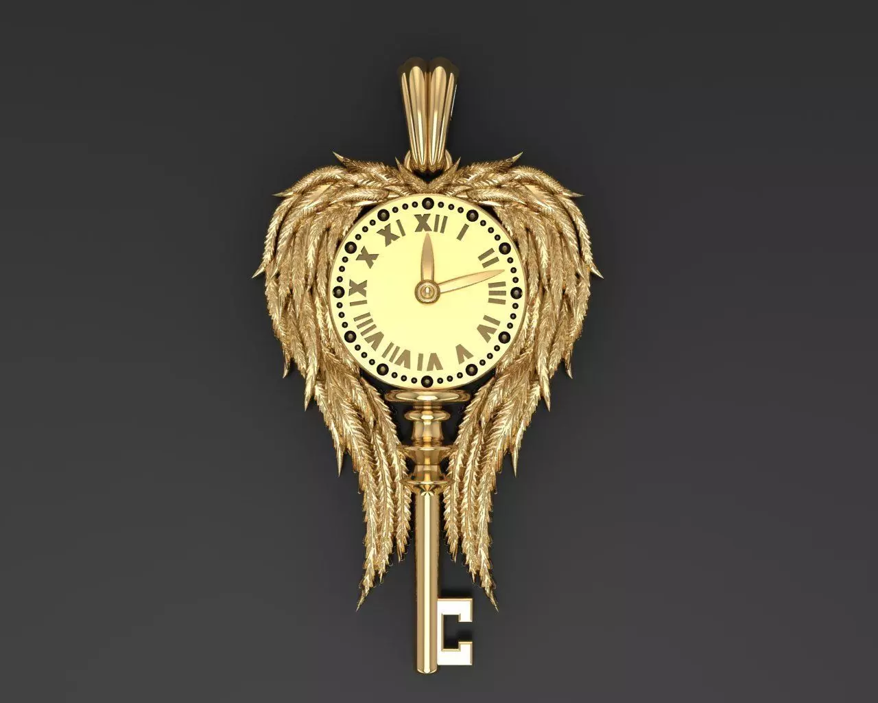 Jewelry key with the clock Pendant 3D print model