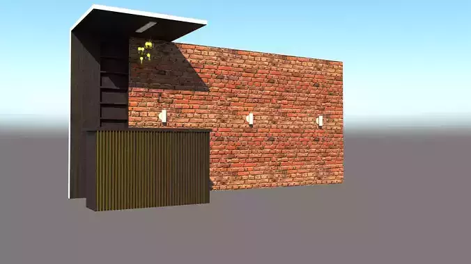 Reception 3D Model brick wall with shelf