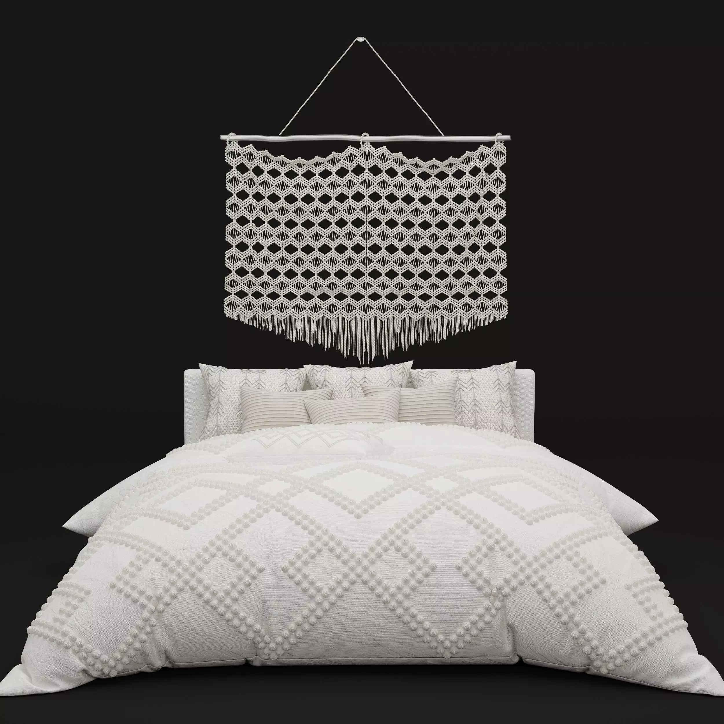 Boho bed and macrame 3D model