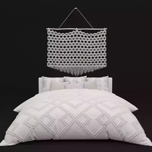 Boho  bed and macrame 3D model