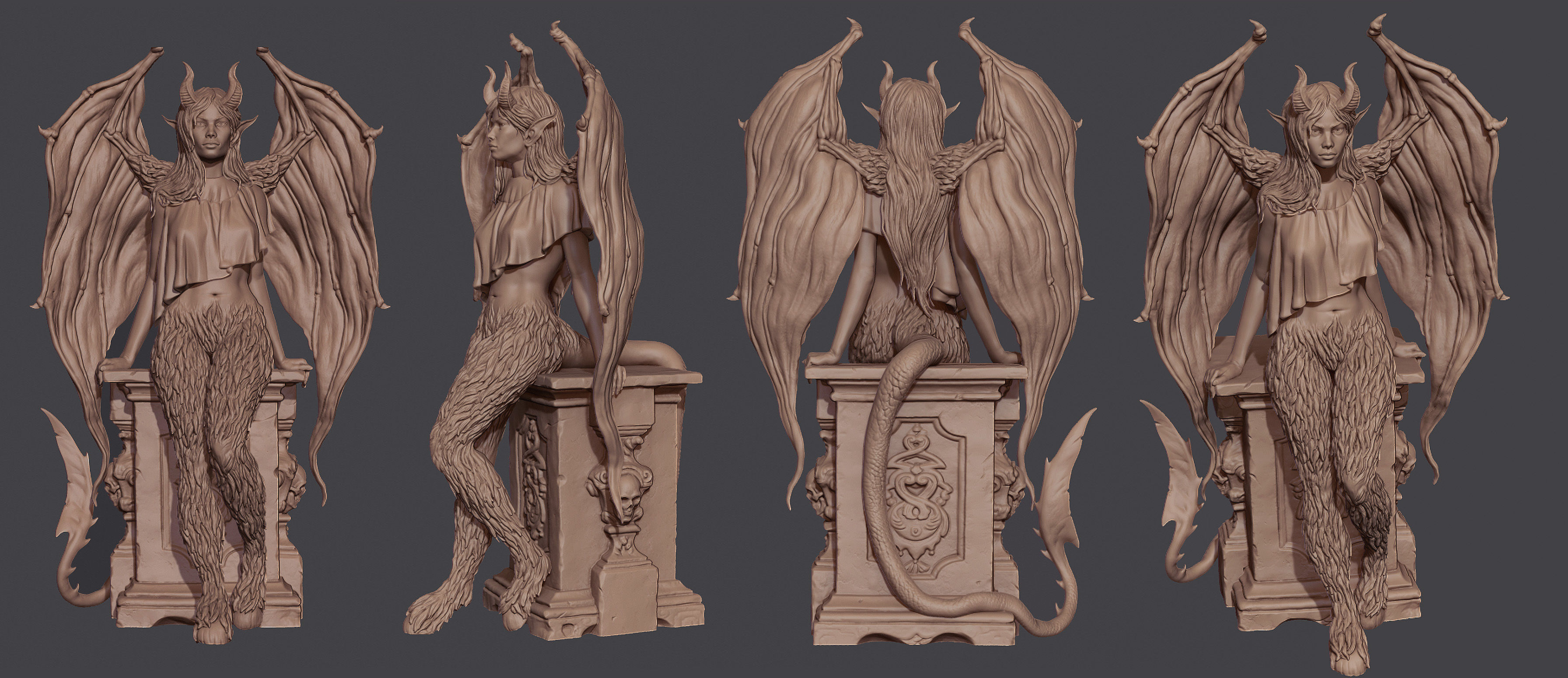The Succubus statue of demon with wings 3D print model_2